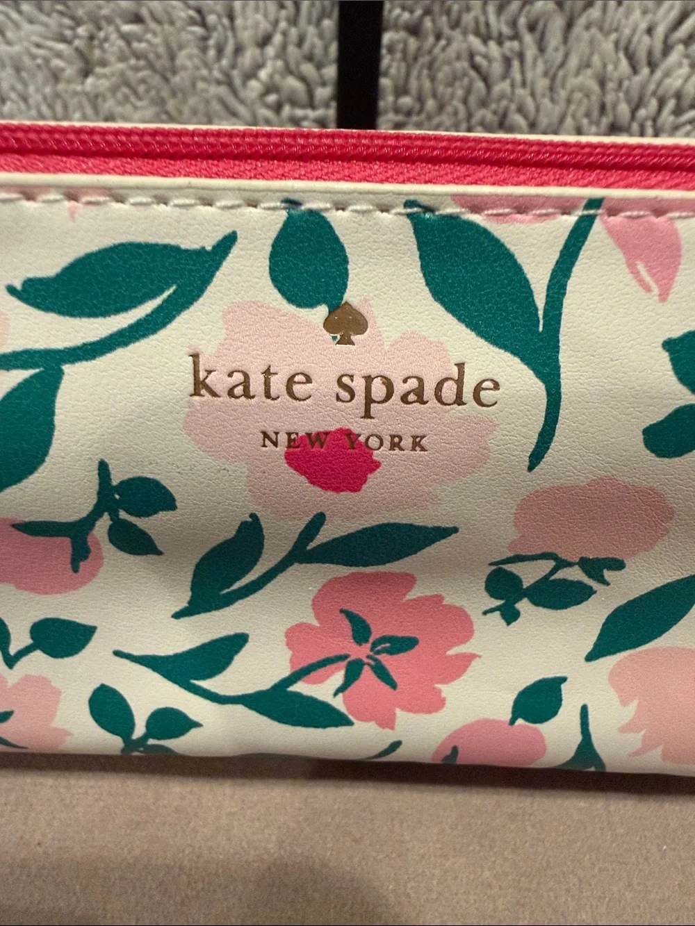 kate spade Cream Floral Zip Pouch with Pink Flowers